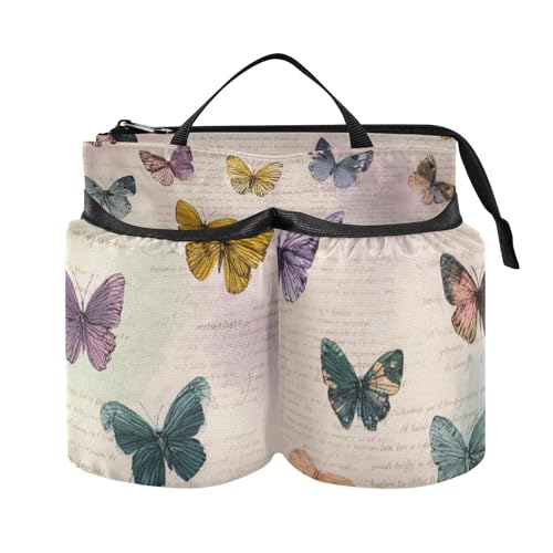 Image of Luggage Cup Holder for Suitcases Free Hands Suitcase Cup Holder Travel Luggage Drink Holder Portable Luggage Cup Caddy Bag Carrier with Handle Vintage Beige Butterflies