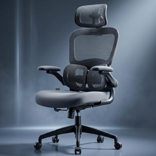 Image of DROGO Vesby Ergonomic Office Chair for Work with Dual Adaptive Lumbar Support | Breathable Mesh Computer Chair with 3D Headrest & Armrest | Gaming Chair with 135 Recline, 1-Yr Warranty(Dark Grey)