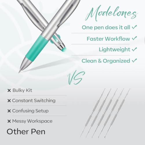 Image of Modelones 5 in One Nail Dotting Tool Pen, Nail Design Tools Pens with Sizes Marking Press Stainless Steel Tips & Silicone Applicator for Painting Dots Ombre Chrome Sculpting DIY Design