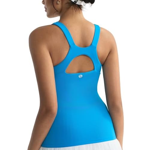 RUNNING GIRL Workout Tops for Women,Racerback Tank Tops with Built in Bras,Padded Sports Bra Yoga Tank Athletic Tops Bright Blue Large