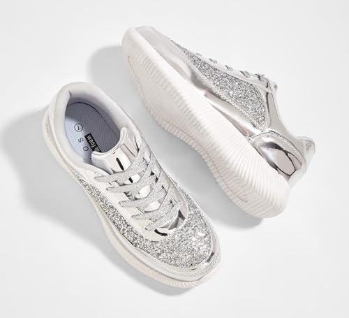 Image of BELOS Women's Glitter Shoes Sparkly Lightweight Metallic Sequins Tennis Shoes Casual Retro Braided Walking Shoes