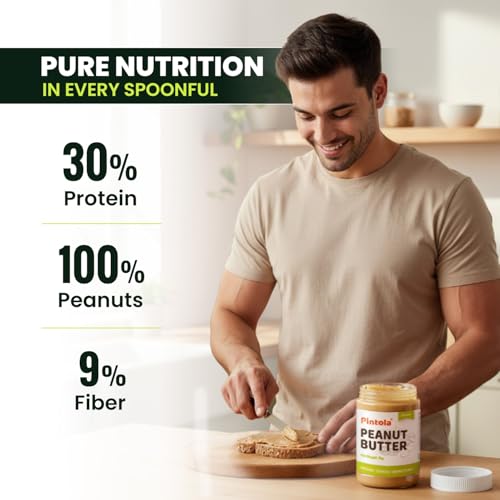 Image of Pintola Organic Unsweetened Peanut Butter Crunchy 1kg - High Protein 30g & 9g Dietary Fiber, Made with Organic Peanuts, No Added Sugar, No Preservatives