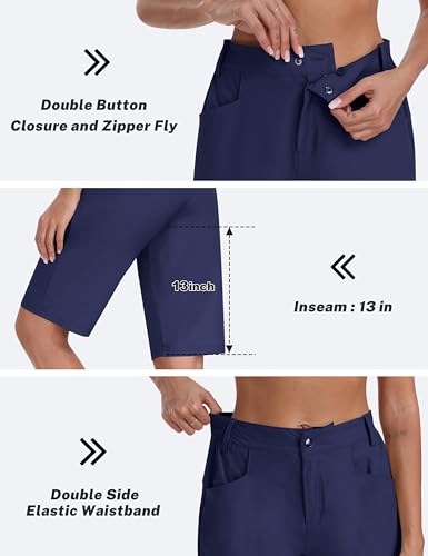 MoFiz Short cargo feminino de 33 cm para caminhada, golfe, secagem rápida, comprimento até o joelho,