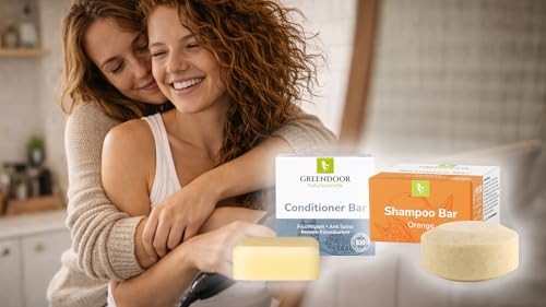 GREENDOOR Naturalny szampon Bar, pomarańczowy, wegański, 75 g, mocny szampon do włosów bez siarczanów, parabenów, odżywcze masło shea + aloes, naturalna pielęgnacja włosów