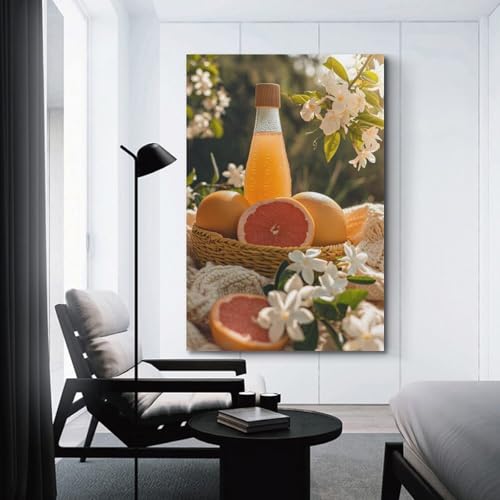 Affiche murale pamplemousses panier fleurs tableau réalisme 60x90 cm