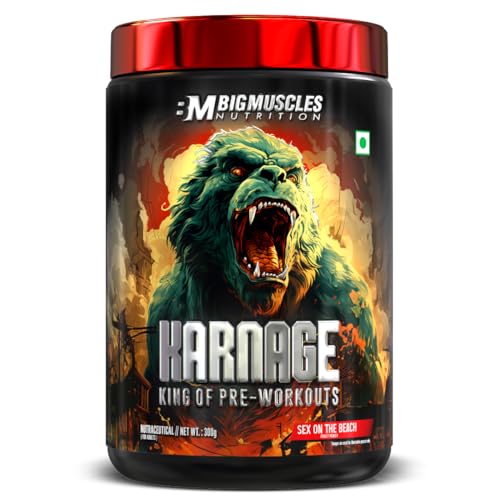 Bigmuscles Nutrition Karnage Pre workout (60 Servings, Sex On the Beach) | Pre-workout Supplement Supports to Improve Focus, Strength, Energy and Pump