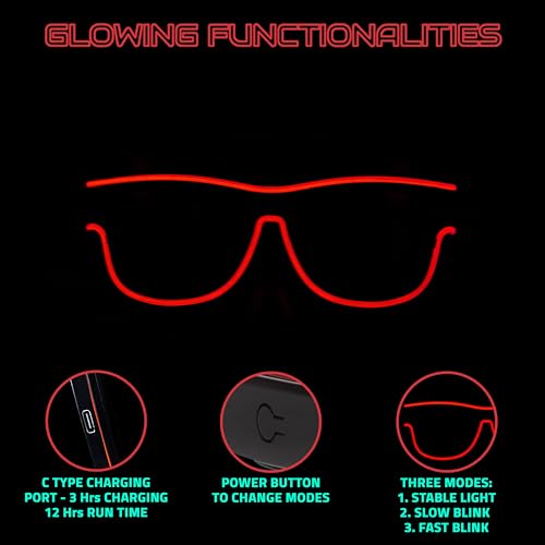 Image of Hookaba LED Jam Shade Party Glasses | Unisex Wireless Light-Up for DJ Night, Live Concerts, Halloween, Birthdays | Neon Specs for Boys, Girls, Kids | Dynamic Colors for Carnival & Clubbing
