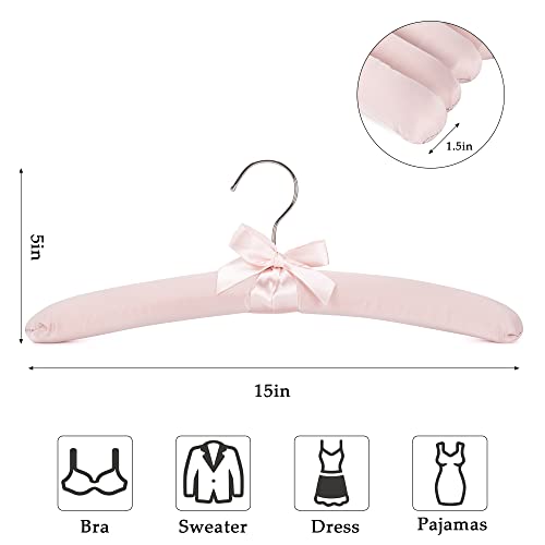 Neoviva 15 Inch Anti Slip Satin Padded Clothes Hangers For Women Pink Satin Padded Hangers For Women Clothing, No Shoulder Bump Hangers For Adult, Silk Hangers For Sweaters thumb #1