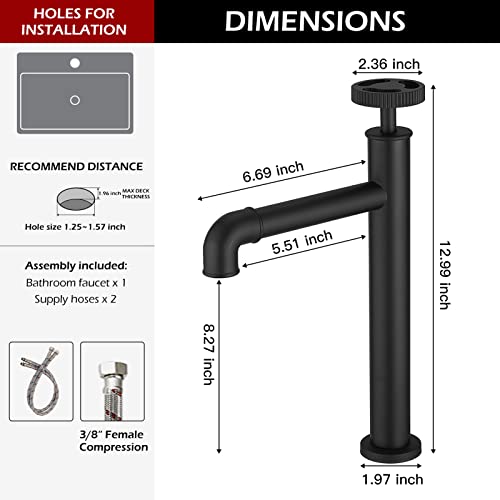 Bwe Black Bathroom Faucet Vessel Sink Faucet Industrial Pipe Style Commercial Vanity Faucet For Bath Laundry Utility Bar Sink With Pop Up Drain Assembly And Supply Line #TOP5