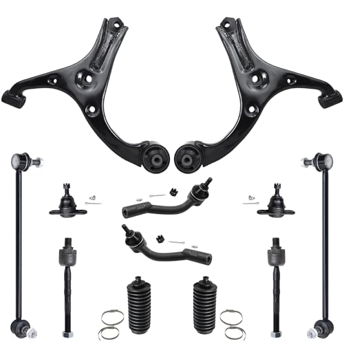 Detroit Axle - Front End 12pc Suspension Kit for 2006-2011 Hyundai Accent 2007 2008 2009 2010, 2 Lower Control Arms, 2 Lower Ball Joints, 4 Inner & Outer Tie Rods, 2 Sway Bars, 2 Boots, Replacement