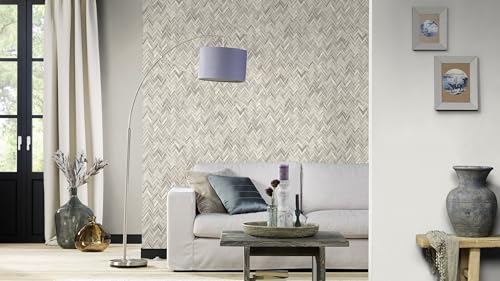 Acabado exclusivo en gris claro del papel pintado Rasch Beachhouse 410365 con textura de madera 6