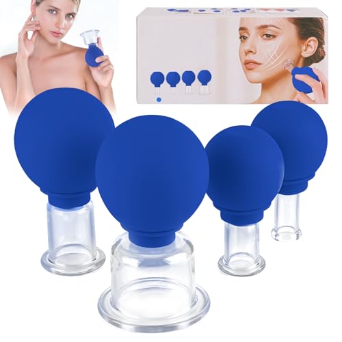 YYTECH Juego de ventosas con ventosa de silicona, 4 unidades, para masaje al vacío, desintoxicación contra tensiones, arrugas y celulitis, para cualquier parte del cuerpo (azul)