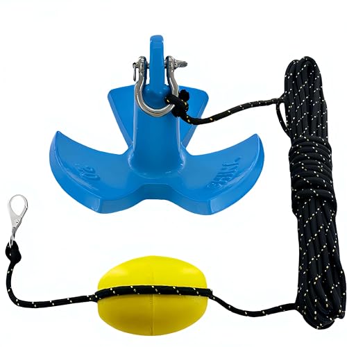 XIALUO Marine River Anchor Kit 20 lb Blue PE Coated Kayak Anchor Accessories with 50 ft Rope for Fishing Kayaks, Canoe, Jet Ski, SUP Paddle Board and Small Boats