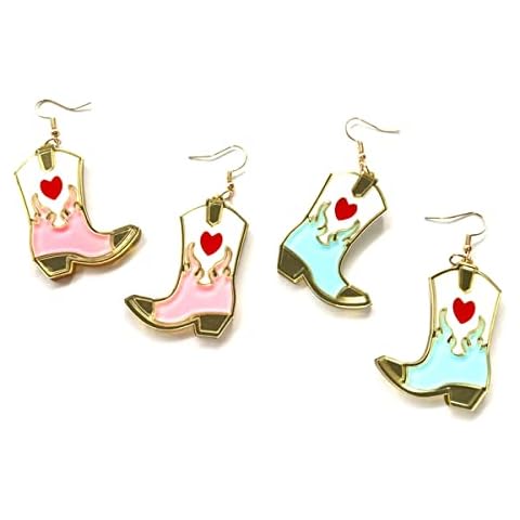 Enamel Western Cowgirl Boot Earrings For Women Cowgboy Hat Dangle Drop Earrings Pink Y2k Jewelry Fashion Aesthetic Earrings Party Gift, Acrylic, No Gemstone Cover