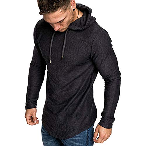FEDTOSING Mens Gym Hoodie Workout Sweatshirt Muscle Sweater Lightweight Long Sleeve Athletic Hooded Black L