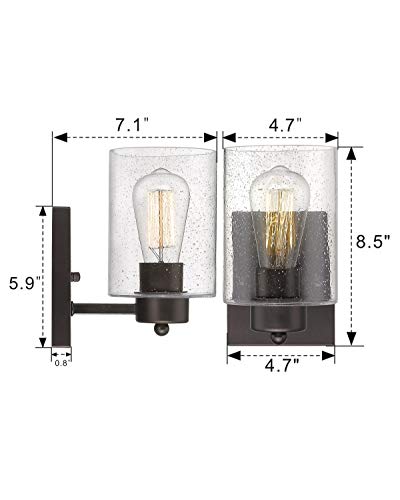 Image of Beionxii Wall Light Fixture | 2 Pack Interior Wall Sconce in Oil Rubbed Bronze with Clear Seeded Glass (8.5 inch H x 4.7 inch W) - MB9002 Series