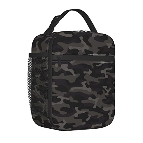 Yetta Yang Camo Black And Grey Camouflage Portable Lunch Bag Insulated Lunch Box Reusable Totes For Women Men Work Picnic Camping #TOP2
