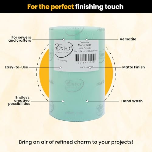 Image of Expo International Decorative Matte Tulle, Roll /Spool of 6 inch X 100 Yards, Lightweight Polyester Tulle Fabric for Tutus, Costumes, and Party Decorations, Washable, Easy-to-Use, Aqua Blue