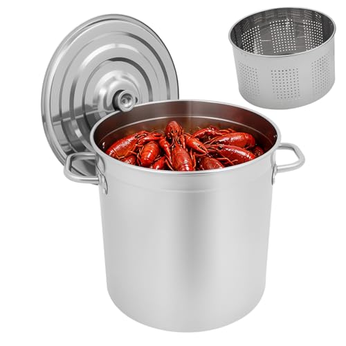 Stainless Steel Stock Pot with Lid, 78Qt Crawfish Seafood Boil Pot with a Draining Bucket,Outdoor Cooking Pot for Crab Lobster Shrimp Boiling, Draining Bucket Handles (78, Quarts)
