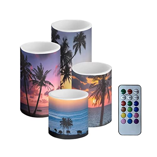 Image of Flameless Light Candles for Home Decor, Battery Operated Candles with Color Changing Timer Remote Control 3'' 4'' 5'' 6'' Fake Pillar Candles Tealights, Coconut Tree Various