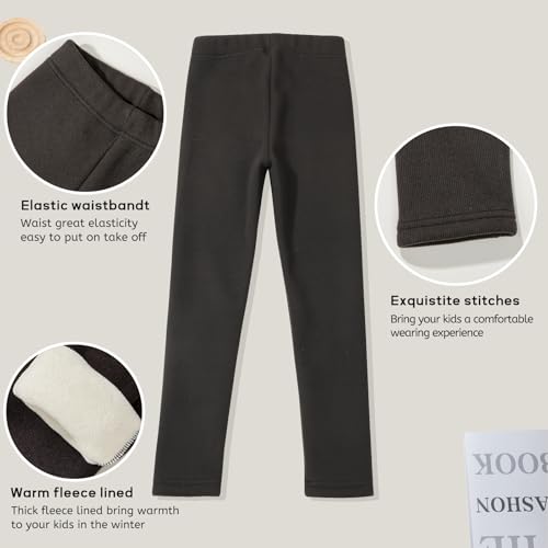 4 Pack Girls Fleece Lined Leggings Kids Winter Warm Pants Girls Thick Basic Solid Full Length Pants4