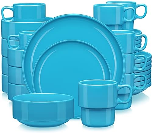 LOVECASA Porcelain Dinner Set 16-Piece Combination Service, Dinnerware Set for 4 People | Dinner Plates, Cups, Dessert Plates and Bowls, Dark Green