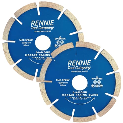 2 PACK x 115mm / 4.5 Diamond Mortar Disc Mortar Masonry Joint Raking Blade For Angle Grinders Repointing Raker Tool for Fast Removal of Old Mortar Brickwork Pointing. 115mm Mortar Grinding Discs