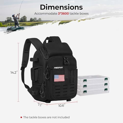 Piscifun Fishing Tackle Backpack with Rod & Gear Holder, Lightweight Outdoor Water-Resistant Fishing Shoulder Storage Bag with Protective Rain Cover, Black - image 6