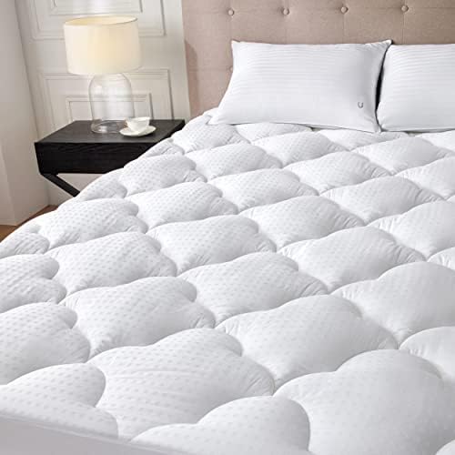 Bedsure Mattress Pad Queen Size - Cooling Cotton Mattress Cover, Quilted Fitted Pillow Top Mattress Topper with Deep Pocket Fits 8-21 Inch Mattress, Breathable Fluffy Pillowtop, White
