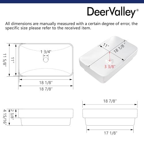 Deer Valley DV-1V0047 Bathroom Vessel Sink, Deervalley 19'' X 12'' Semi Recessed Bathroom Sink Rectangular White Ceramic Vessel Sinks thumb #3