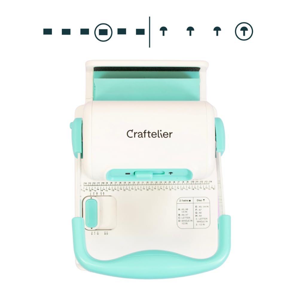Craftelier - Mini Rilegatrice Minty Duo Binding Machine | Compatibile con Spirali e Anelli fino a 1” di Diametro e con Anelli a Disco | Dimensioni 23,5 x 16 x 21 cm