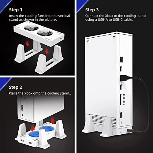 Image of PSS Vertical Stand with Cooling Fans for Xbox Series S Console, 2 Adjustable Fans Rotate Speed with Type-C Power Input, USB Charging and Data Transmission Ports, White