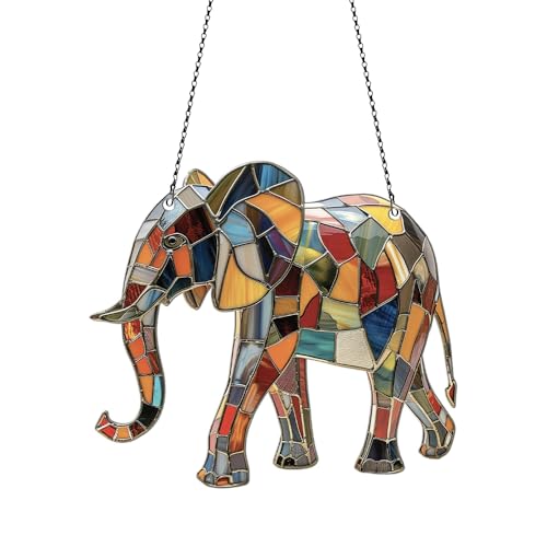 Elephant Ornaments Decor for Window Hanging, Elephant Lover Gifts for Women Men, Animal Home Wall Room Decorations, Christmas 2D Flat Acrylic Ornamnet