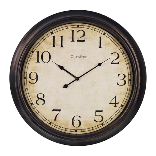 Crosstime 24 Inch Wall Clock Battery Operated Silent Round Vintage Large Wall Clocks for Living Room Farmhouse Decor Black-Brown