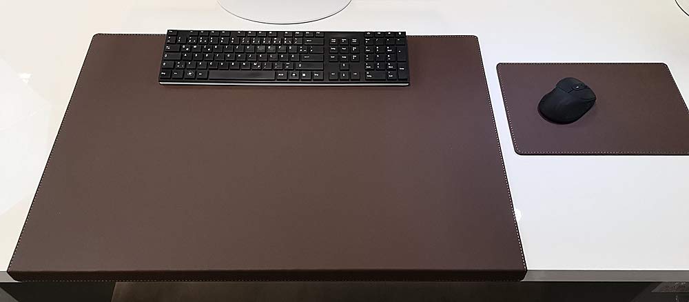 Gewinkelte Schreibtischunterlage mit Kantenschutz + Mousepad Echt Leder Braun 90 x 47 Echt Nappaleder glatt
