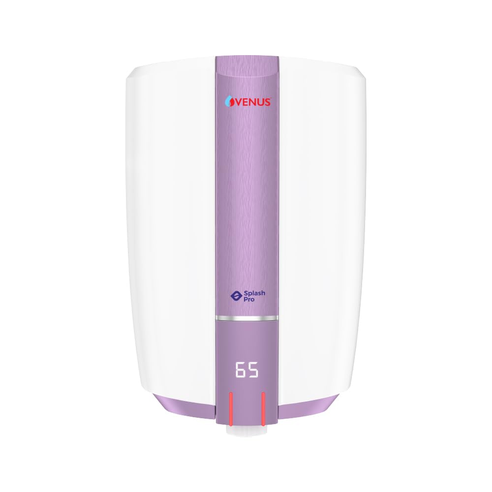 Venus Splash Pro Smart 15SX 15-Litre Storage Water Heater For Bathroom |Porcelain Enamelled Glass Lined Tank| BEE Star Rating - 5 Stars | Guarantee 10 Years on Inner Tank | (WHITE/PURPLE HAZE)