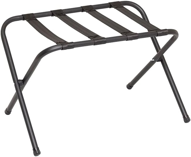 Mabel Home Metal Foldable Luggage Rack, Suitcase Stand with Nylon Straps, 5 Models & 3 Colour, For Hotel, Bedroom, Guest Room, Closet (500 Black)
