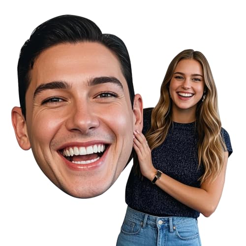 EZISHIPS Custom Big Head Cutout with Your Photo, Fun Face Cardboard Cutout, Personalized Cardboard Contour Cuts for Parties, Weddings, Family Events, Durable, Big Face with Sticks, 18'' to 36