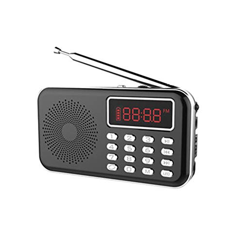Radio Tragbarer Mini-Radio UKW/MW Stereo Receiver Lautsprecher-Recorder-MP3-Player USB-Hilfs Taschenlampe,Schwarz