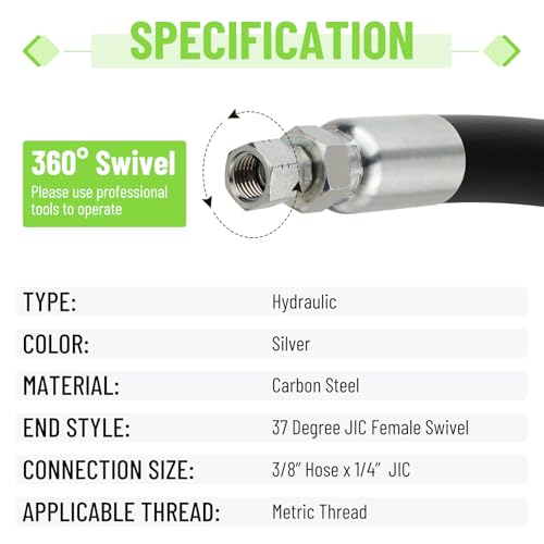 Image of 12 Pack Hydraulic Hose End Fittings: 3 /8 inch I.D. Hose x 1 /4 inch JIC 37 Female Swivel Crimp Fittings With Protection Cover