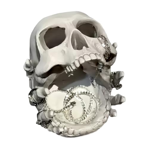 Generico Bandeja para joyas – Organizador de calavera porta objetos, 1 unidad, resina 300 g, gótico | Porta anillos calavera 5,51 x 4,53 x 5,04 pulgadas, mujer niña dormitorio baño escritorio