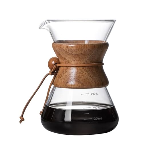 WSQHAO Cafetera de goteo manual con funda madera, jarra vidrio filtro acero inoxidable doble capa, fácil limpiar, ideal for el hogar para Café(A-600ml)