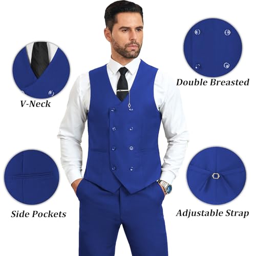 Image of Mens Suit Slim Fit 3 Piece Double Breasted Suit Men Formal Tuxedo Set Casual Wedding Prom Groom Suits