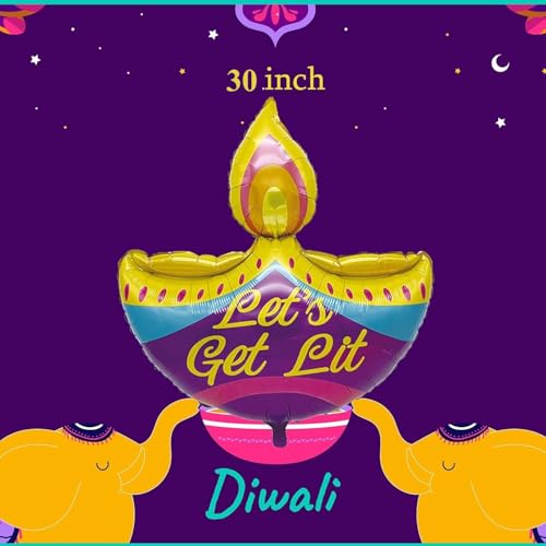 Image of AMFIN Happy Diwali Diya Shape 'Let's get lit' Foil Balloon, Multi - Pack of 5
