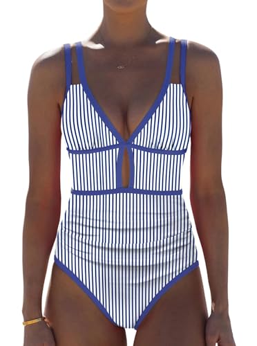 Image of popvil Women One Piece Swimsuit 2026 Tummy Control Sexy Cutout Neon Color Block Bathing Suit Slimming Adjustable Swimwear
