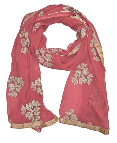 Image of Youthquake Golden Embroidered Work Chiffon Dupatta For Womens & Girls With 4 Side Gold Lace
