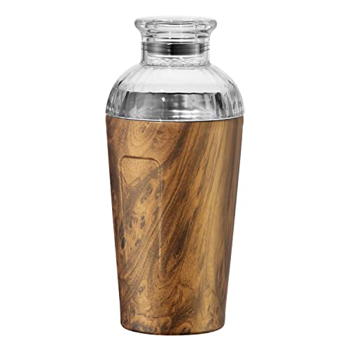 Oggi Groove Insulated Cocktail Shaker-17Oz Double Wall Vacuum Insulated Stainless Steel Shaker, Tritan Lid Has Built In Strainer, Cocktail Mixer, Martini Shaker, Margarita Shaker, Wood Grain (7406.) #TOP1