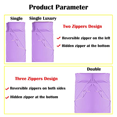 image for Cozysilk Sleeping Bag Liner with Zipper - Pure Cotton Sleep Sack - Tra