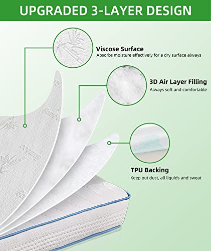 Warmstar Waterproof Mattress Protector Full Size, Viscose From Bamboo Mattress Cover 3D Air Fabric Breathable Ultra Soft, Noiseless Mattress Pad Cover Washable Fitted 8"-21" Deep Pocket #TOP4