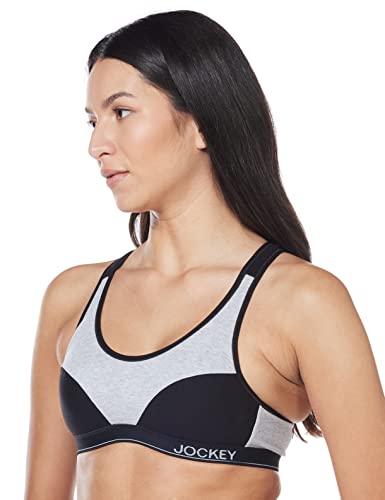 Image of Jockey 1378 Women Wirefree Padded Super Combed Cotton Elastane Stretch Full Coverage Racerback Active Bra with StayFresh and Moisture Move Treatment
